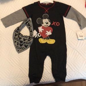 NWT Mickey Mouse one piece with bib